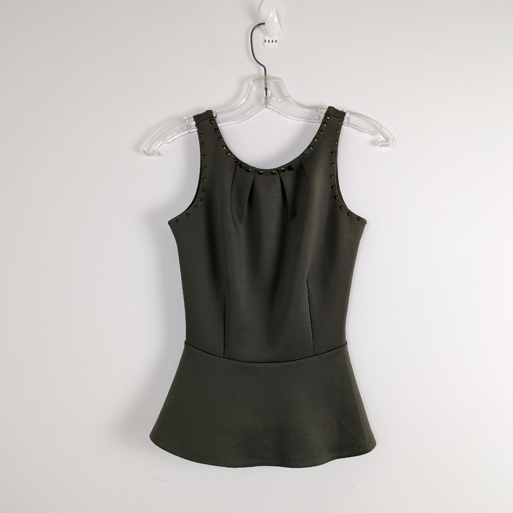 Peplum Zip-Back Olive Green Top - Size XS